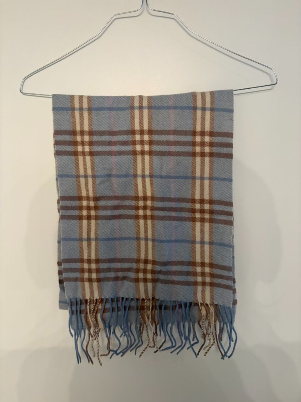 Burberry London 100% Cashmere Scarf Blue Brown Nova Check Made in England
